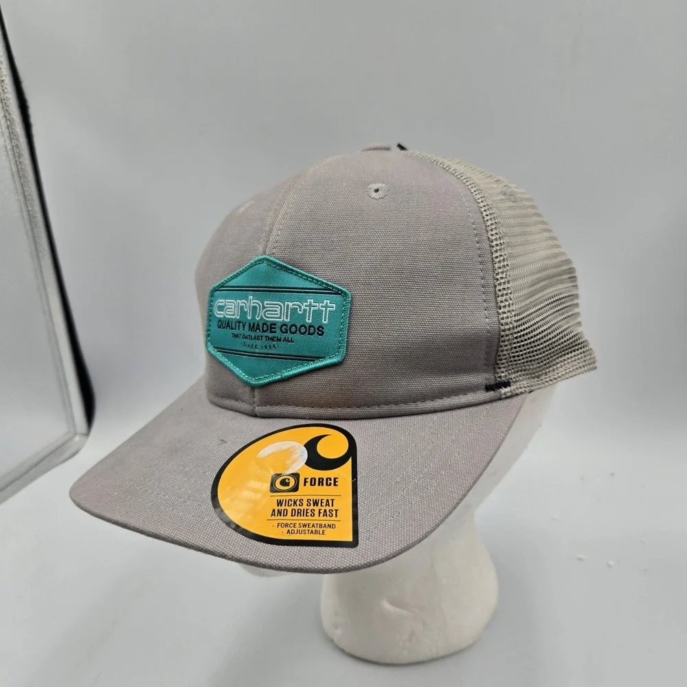 Carhartt Men's Canvas Mesh Back Quilt Patch Baseball Cap Hat Gray SnapBack  NEW